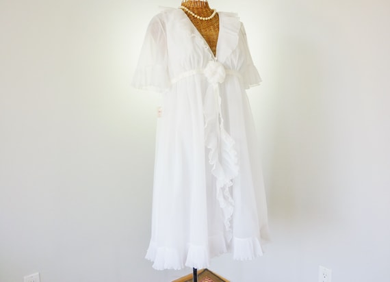 Evette Peignoir Set Bridal White 60s Robe Nightgo… - image 8