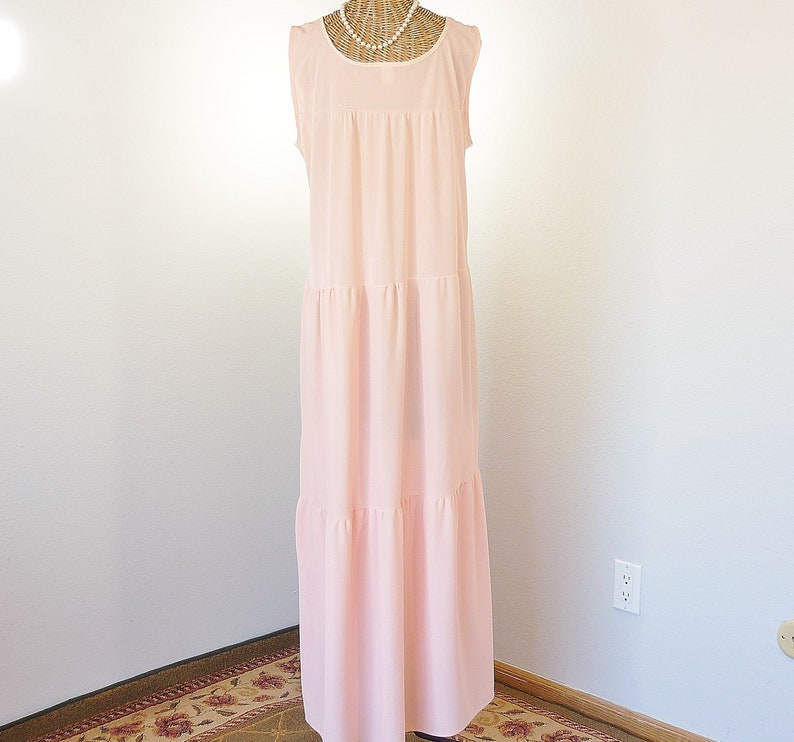 Vintage Pink Tiered Nightgown Ladies TALL 4-Gore Panel 60s Large