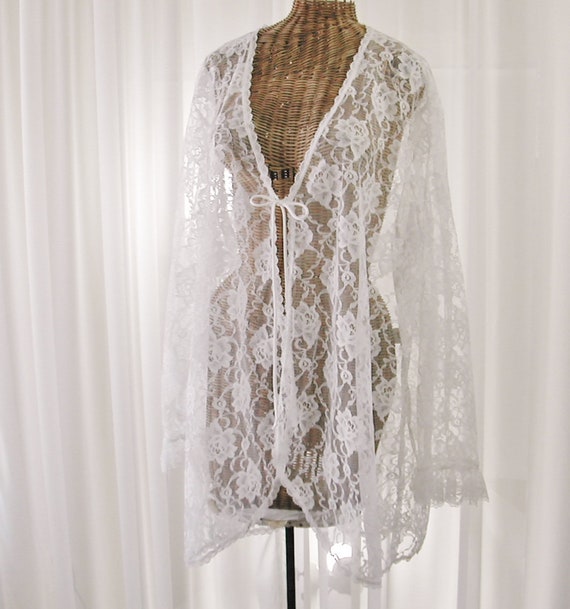White Lace Peignoir Robe by Intimate Attitudes c.