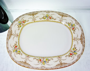 Minton China 13" Oval Platter Chatham Ivory Brown c. 1934