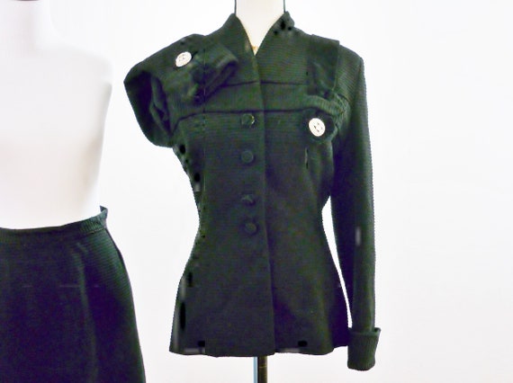Lilli Ann of San Francisco 1940s Black Suit Oval … - image 4