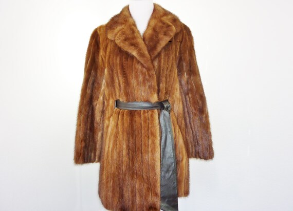 Einbender Mink Fur Coat Leather Belted Jacket 198… - image 2