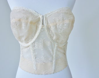 Vintage Bustier 36D by BackTalk See-Through Lace Design Underwire Strapless