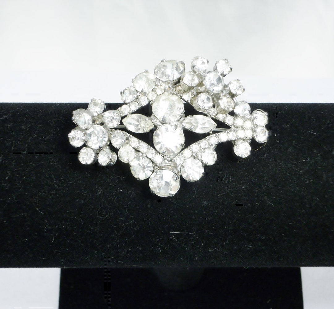 Layered Pin Vintage Layered Brooch Pin Prong Set Riveted Clear Large Rhinestones - Etsy