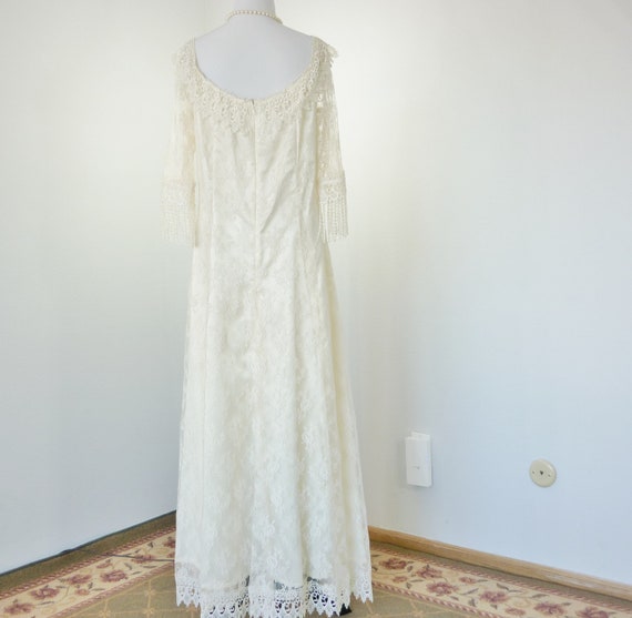 Vintage Tassle Lace Wedding Dress Sheer Lace Seev… - image 5