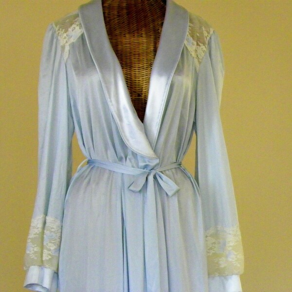 Vintage Peignoir Robe Dead Stock Unworn Baby Blue Floor Length Full Inset Sleeves Size Large on Etsy