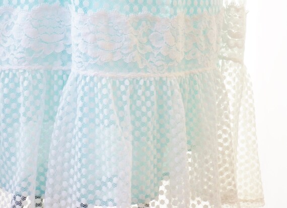 Vintage Nightgown Aqua Blue White Swiss Dot Unwor… - image 1