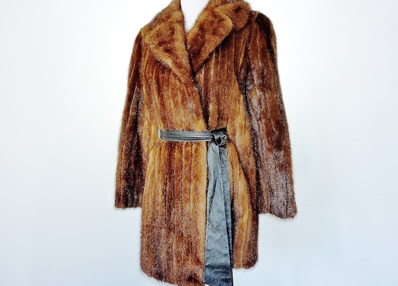 Einbender Mink Fur Coat Leather Belted Jacket 198… - image 1