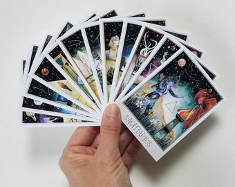 Celestial Egyptian Zodiac Art Set of 12 Mini-Prints (Artist Trading Cards)