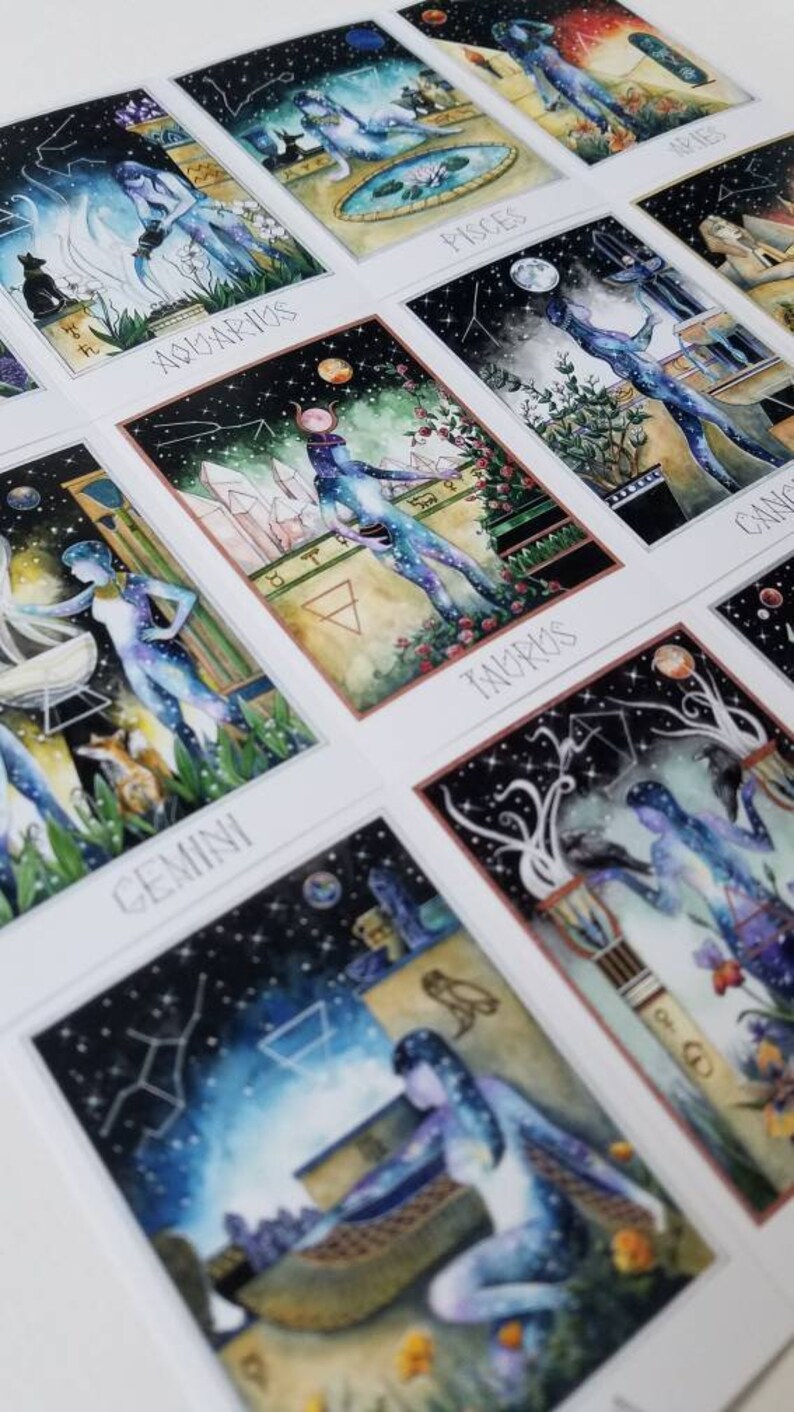 Celestial Egyptian Zodiac Art Set of 12 Mini-Prints Artist Trading Cards image 3