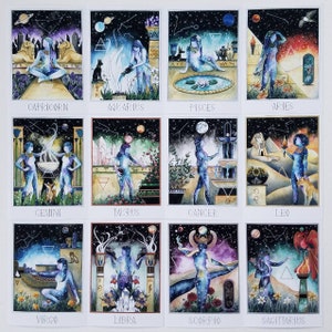 Celestial Egyptian Zodiac Art Set of 12 Mini-Prints Artist Trading Cards image 2