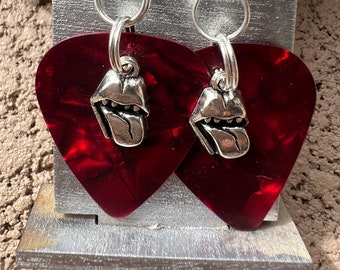 Silver Tongues Red Guitar Pick Earrings