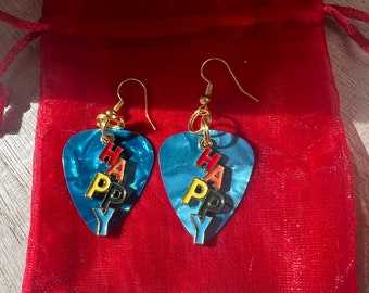 Guitar Pick Happiness charm earrings