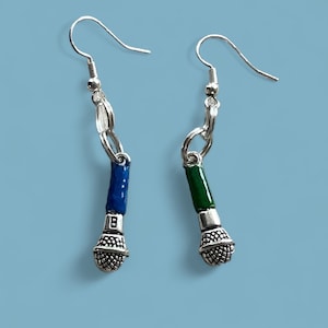 Blue Green Microphone Earrings Larries One Direction Hand Painted