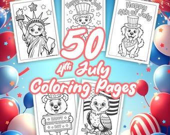 4th of July Coloring Pages – 50 Patriotic Designs (Instant Download)