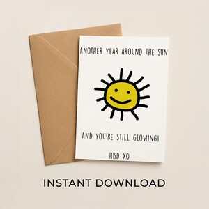 Sunshine-verjaardagskaart downloaden, zon digitale kaart, zon afdrukbare kaart, gelukkige verjaardag zon, verjaardagskaart, vriendin, voor vrienden