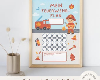 Tabla de recompensas imprimible para niños: plan de puntos, plan de fichas - Tabla de recompensas imprimible para la motivación y la vida diaria - Departamento de bomberos, camión de bomberos