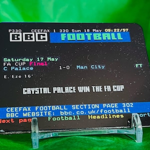 Fridge Magnet showing the Crystal Palace winning Ceefax page for the 2024 2025 F.A. Cup Final against Manchester City