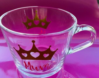 Mothers Day Princess Mum Glass Mug Glassware Pretty Birthday Mug can be personalised