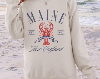 Maine Sweatshirt Crewneck Lobster Sweatshirt Fisherman Aesthetic, Coastal Sweatshirt, New England Sweaters, Maine Gifts for Her Travel Lover