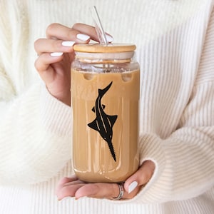 Sawfish Glass Tumbler, Shark Gift, Marine Biologist Gift, Ocean Lover Gift, Shark Cup, Stingray Gift, Glass Tumbler Gift, Coffee Cup Gift