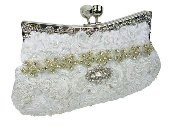 white bridal clutch bag