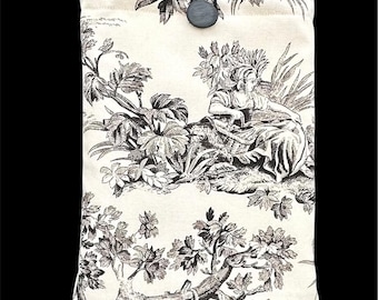 Funda protectora para libro, bolsa de tela reciclada, acolchada y forrada, color negro, crema y blanco, estilo francés campestre, regalo único.