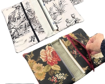 Funda de tela para libro, descarga digital en PDF, patrón de costura imprimible, bolsillos de doble cara, funda con cremallera para libro, tableta, protector acolchado para Kindle y Biblia