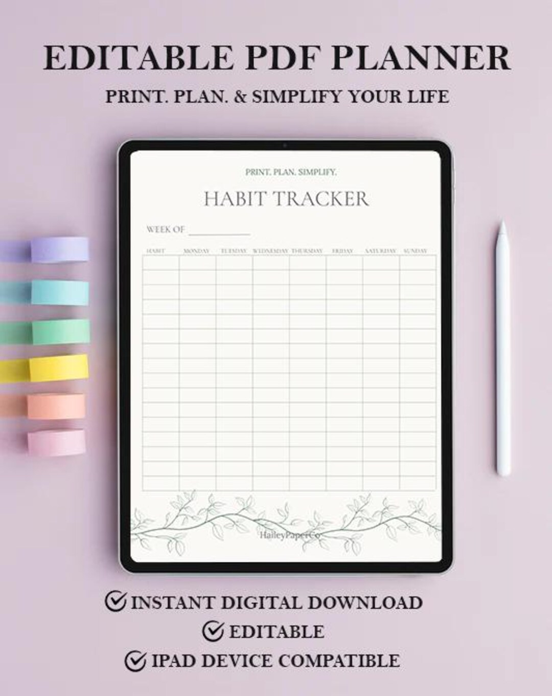 Weekly Habit Tracker Printable: Minimalist Wellness Planner (PDF) - Etsy