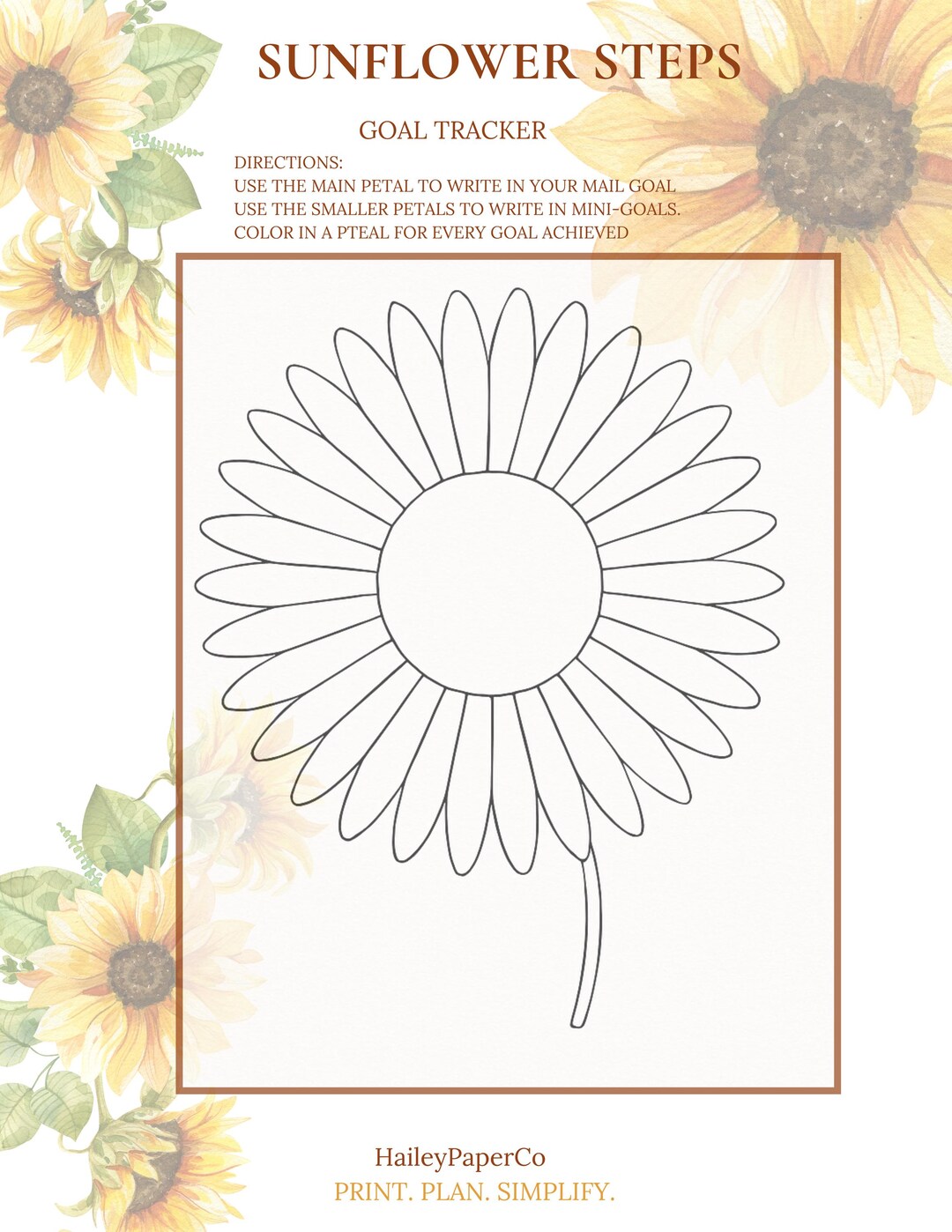 Count Step Progress Tracker Flower Sunflower Steps – Goal Tracker | Printable Motivational Worksheet - Etsy