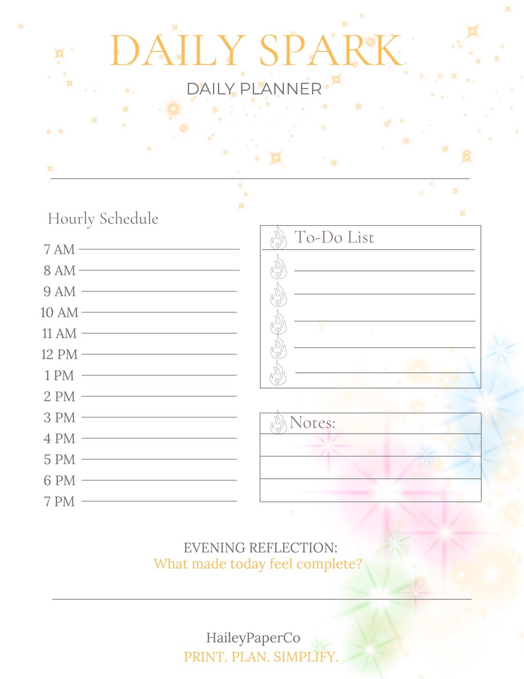 Daily Spark Daily Planner | Printable Hourly Schedule and To-do List ...