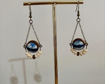 Indigo & Perlen Boho Ohrringe