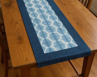 Indigo Table Runner – Turtle Shell-Inspired Shibori Design