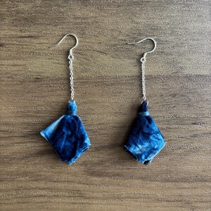 Handmade Indigo Fabric Drop Earrings – Lightweight Boho Statement