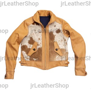 1900&#39;s Fur Blouse Cowhide Natural Hair Jacket - Men&#39;s Grizzly Stye Cowhide Leather Jacket - Vegtanned Cowhide Leather - Hair on Leather -