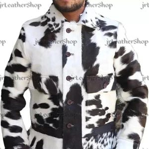 Men&#39;s Natural Hair Cowhide Leather Jacket - Western Style Cowhide Leather Jacket - Cowboy Jacket - Special Gift For Her - Lining Satin .