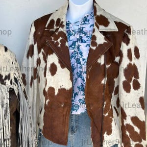 Hair on Cowhide Skin Leather Jacket For Women - Western Style Custom Cowhide Coat - Personalized Cowgirl Biker Jacket - Perfect Winter Gift