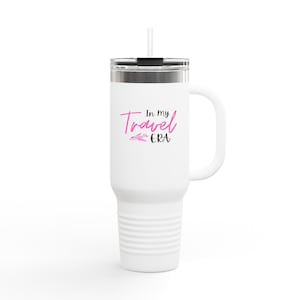 In My Travel Era Tumbler with Handle | Pink Travel Cup with Straw | Travel Agent Gift | Cute Vacation Mug for Women | Travel Lover Cup