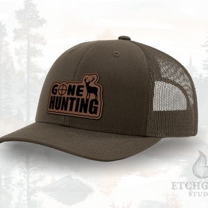 Gone Hunting Hat – Deer and Target Patch – Leatherette Trucker Cap