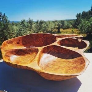 XXL Handmade olive wood serving platter - Natural rustic decor, Unique mediterranean serving bowl, sustainable wooden gift idea