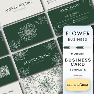 Blumenladen Visitenkartenvorlage - Visitenkarte von Alyned Studio - Bearbeitbare Vorlage in Canva - DIY Visitenkartenvorlage