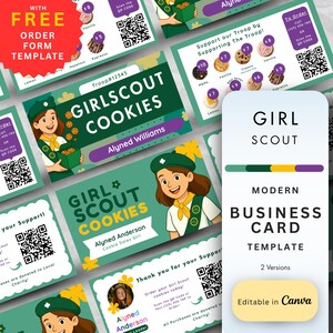 2025 Girl Scout Cookies Visitenkarte von Alyned Studio - Busy Card - Scout Cookies - Cookie Verkäufe - Bearbeitbare Canva Vorlage