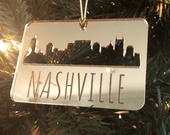 Nashville Skyline Ornament - Laser Cut Gold Mirrored Acrylic - Gift Box Included