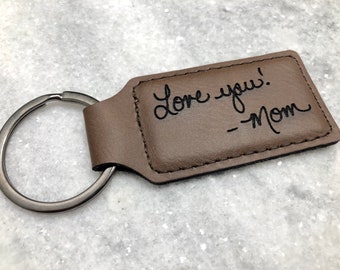 Custom Leatherette Keychain – Engraved with Handwriting Personalization – Unique Gift for Him or Her