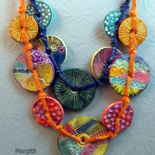 Fanciful Textured Artisan Polymer Clay Necklace