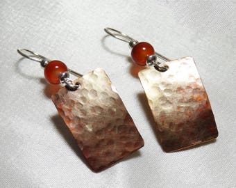 Copper Patina Rectangle Earrings with Carnelian