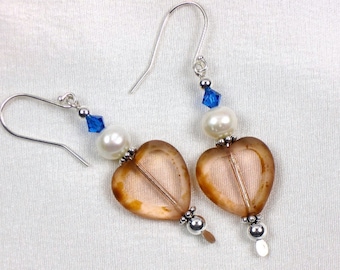 Peachy Hearts and Pearls Earrings