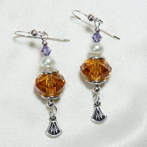 Topaz Faceted Crystal Earrings with Freshwater Pearls image 1