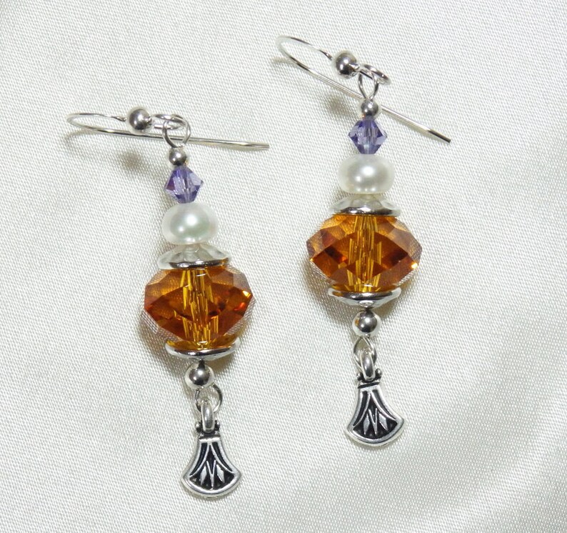 Topaz Faceted Crystal Earrings with Freshwater Pearls image 1