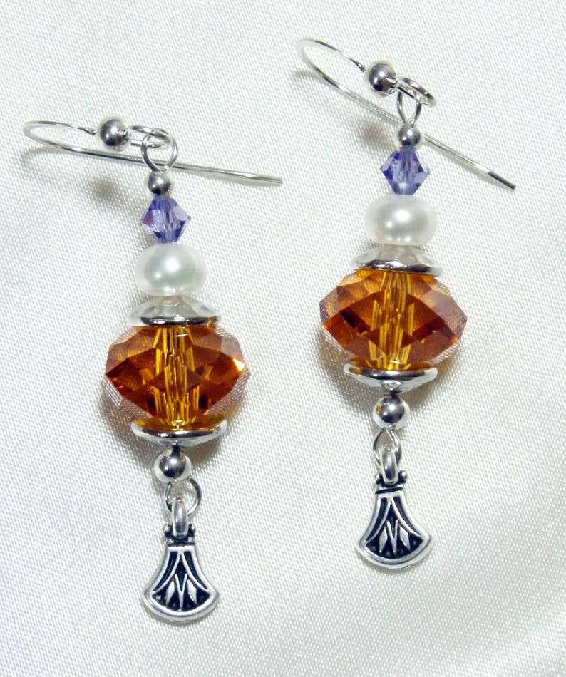 Topaz Faceted Crystal Earrings with Freshwater Pearls image 2